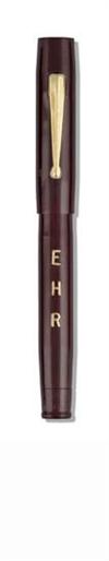 Long Island Wing-Flow burgundy celluloid fountain pen and mechanical pencil set, with gold-filled initials (""EHR"") inlaid in barrel,